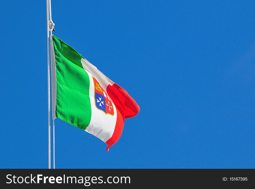 Italian marine flag on La Maddalena port