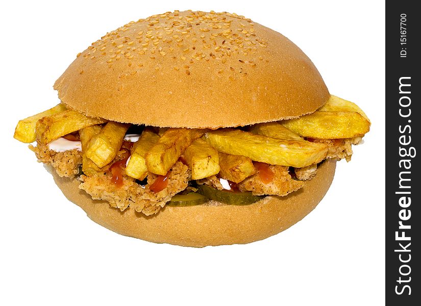 Chicken Potato Sandwich on a white background