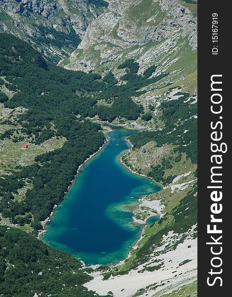 Lake in Durmitor National Park, Montenegro. View from Bobotov peak (kuk)