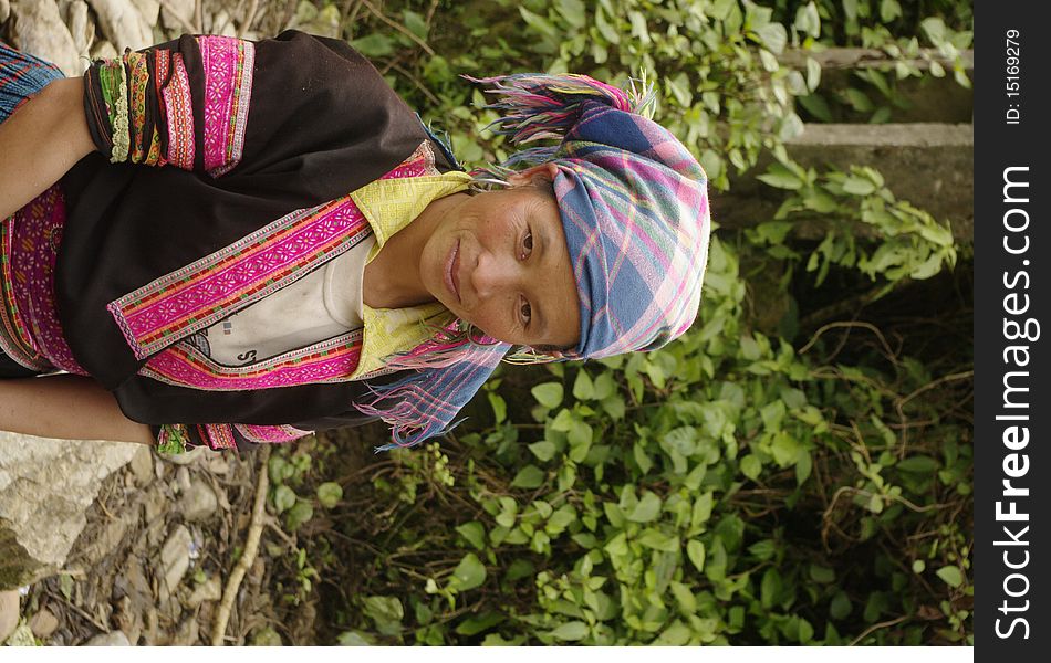 Portrait of a woman of the Hmong flowered. Portrait of a woman of the Hmong flowered
