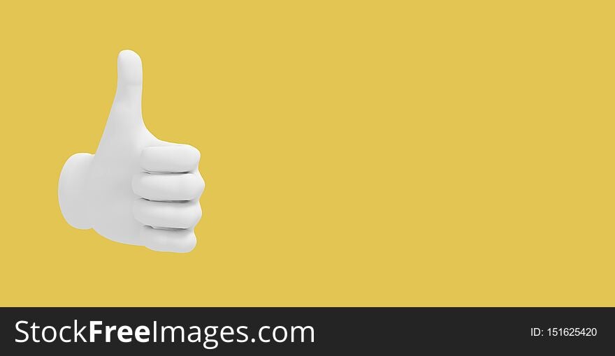 Cartoon hand thumb up. Illustration on color background. Like sign symbol. 3D-rendering. Cartoon hand thumb up. Illustration on color background. Like sign symbol. 3D-rendering