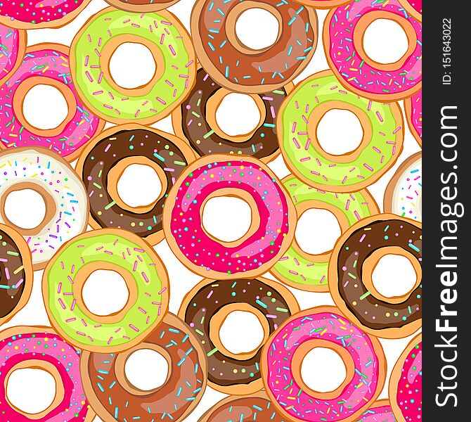 Seamless Pattern Donuts With Cream, Grains