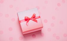 Pink Present Box On Pink Konfetti Background Stock Photography