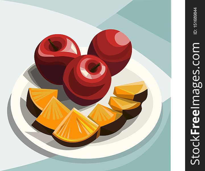 Sweet red apples and pineapples on a plate. It`s very tasty and healthy food. Sweet red apples and pineapples on a plate. It`s very tasty and healthy food.