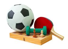 Football, Chess Board, Dumbbell And Racket Stock Photos Football, Chess Board, Dumbbell And Racket Stock Photos