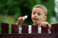 Young Boy Eating Ice Cream Stock Photography