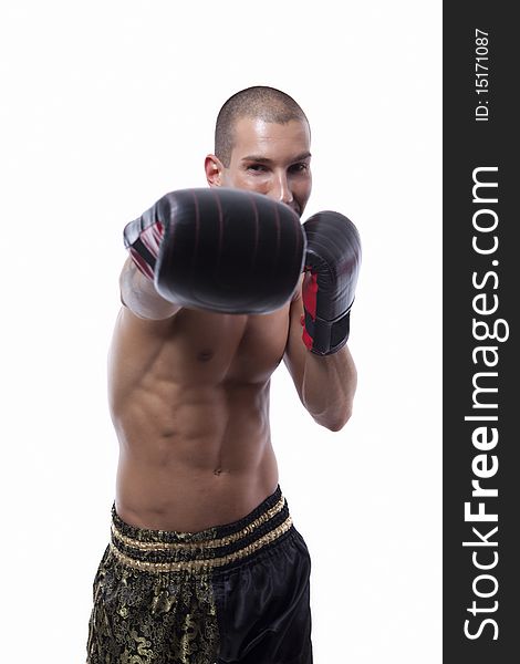 Young man with muay thai gloves