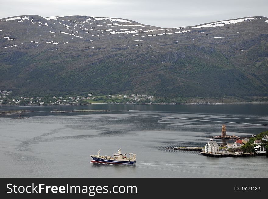 Boat On Fjord At Alesund, Norway