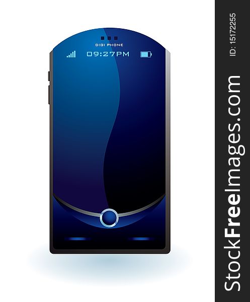 Blue illustrated mobile phone concept with blank screen. Blue illustrated mobile phone concept with blank screen