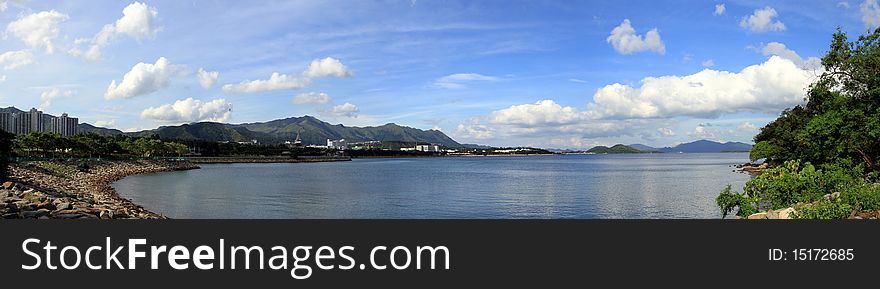 A Panorama of Blue Sky and Sea taken in Hong Kong