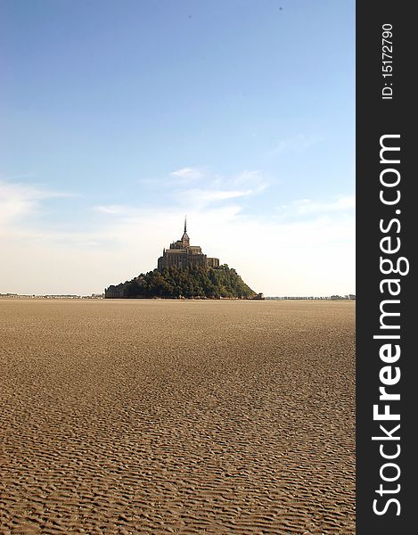 View of Mont Saint Michel at low tide. View of Mont Saint Michel at low tide