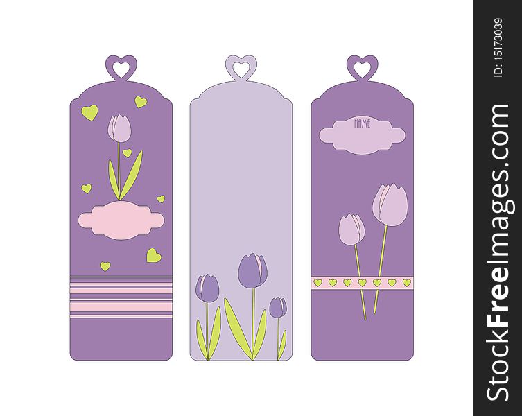 Three cute purple floral bookmarks. Three cute purple floral bookmarks