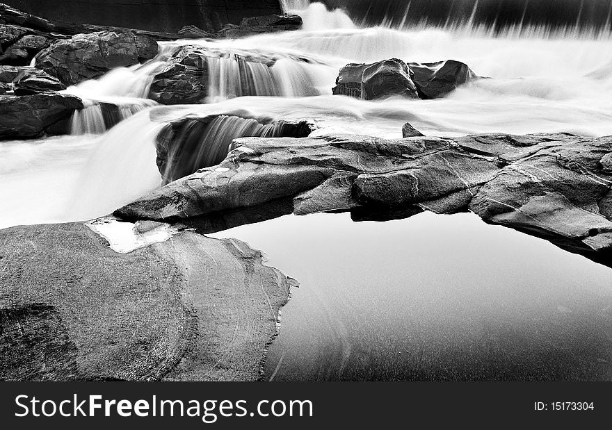 Waterfall in black and white shot on film. Waterfall in black and white shot on film