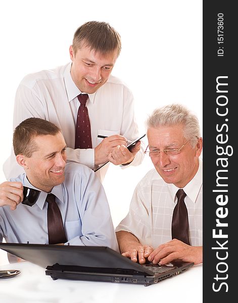 Businessmen working  on a white background