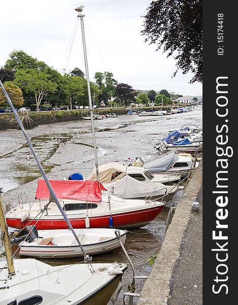 Kingsbridge Quay with Boats Moored, at low tide, Devon, England