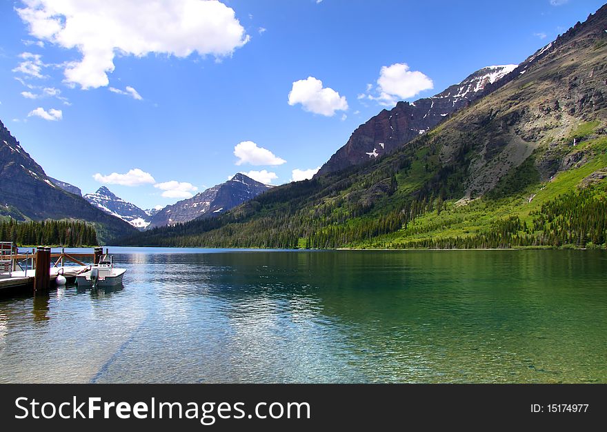 Scenic landscape near two medicine lake in Glacier national park