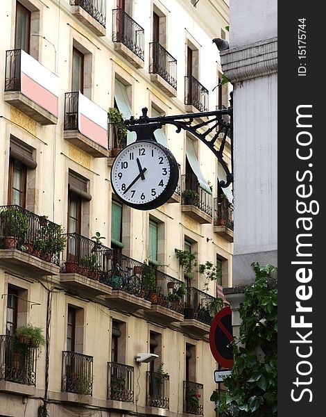 The clock in Barcelona, Spain. The clock in Barcelona, Spain