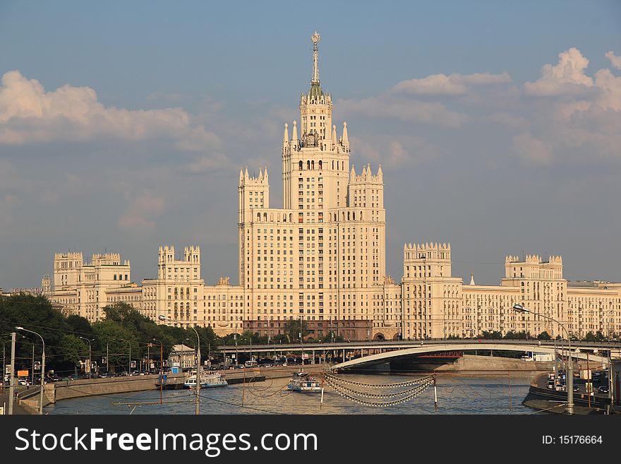 Stalin's skyscraper near a Moscow river