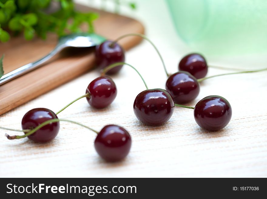 Many cherries on a table