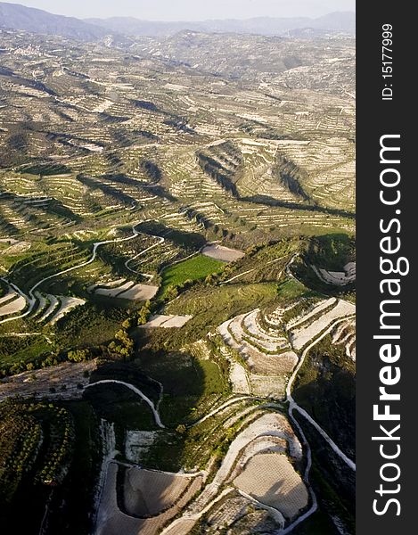 Aerial view at farm fields, Cyprus