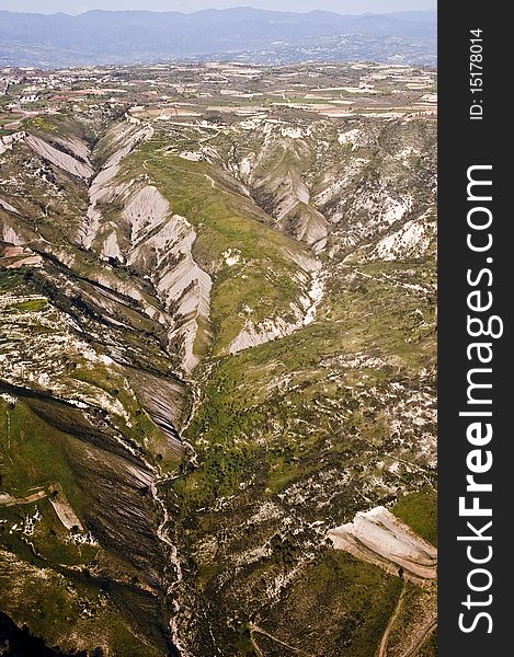 Aerial view of cracked mountain, Cyprus. Aerial view of cracked mountain, Cyprus