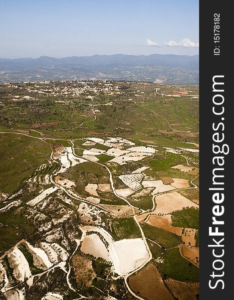 Aerial view at farm fields, Cyprus