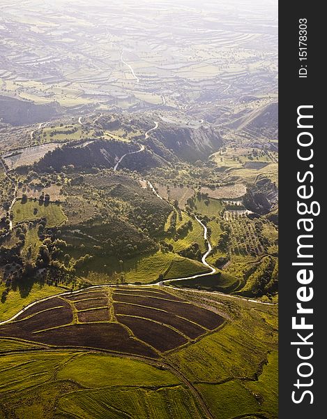 Aerial view of farm fields, Cyprus