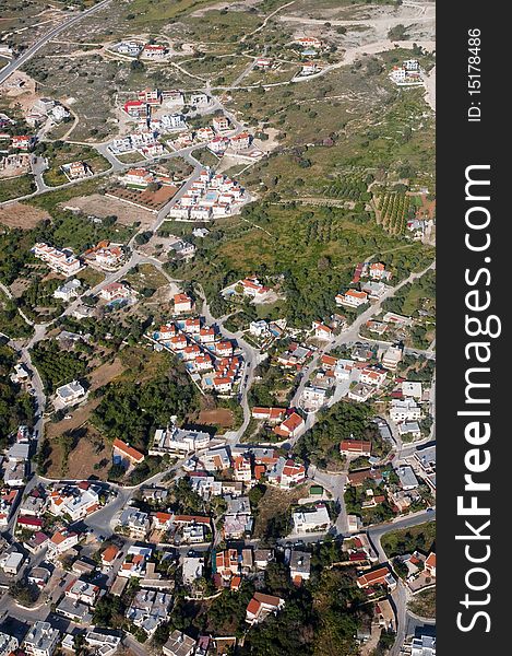 Aerial view of residential area in mountains of Cyprus