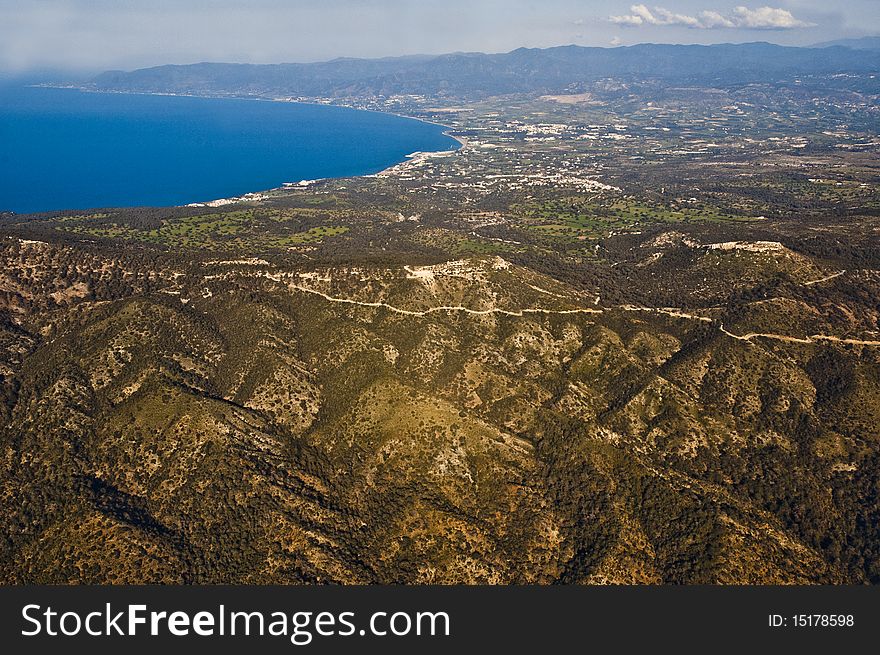 Landscape view of a beautiful bay with forest and hills, Cyprus