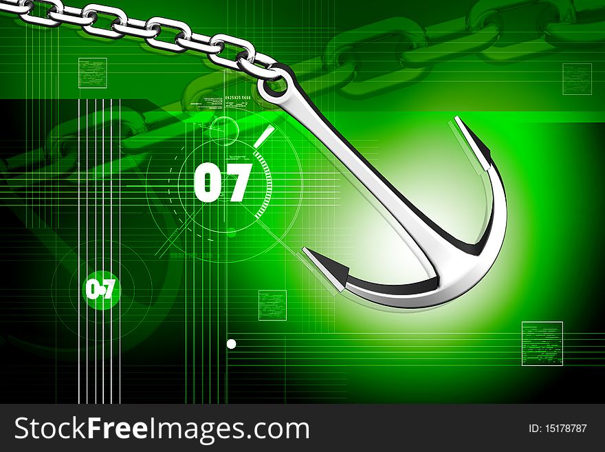 Digital illustration of Anchor and Chain in color background