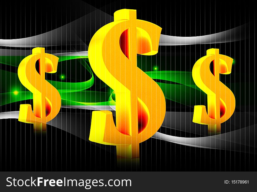 Digital illustration of dollar sign in colour background