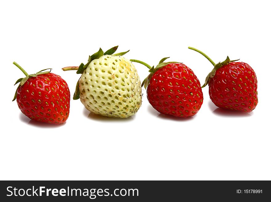 White and red strawberries isolated on white background