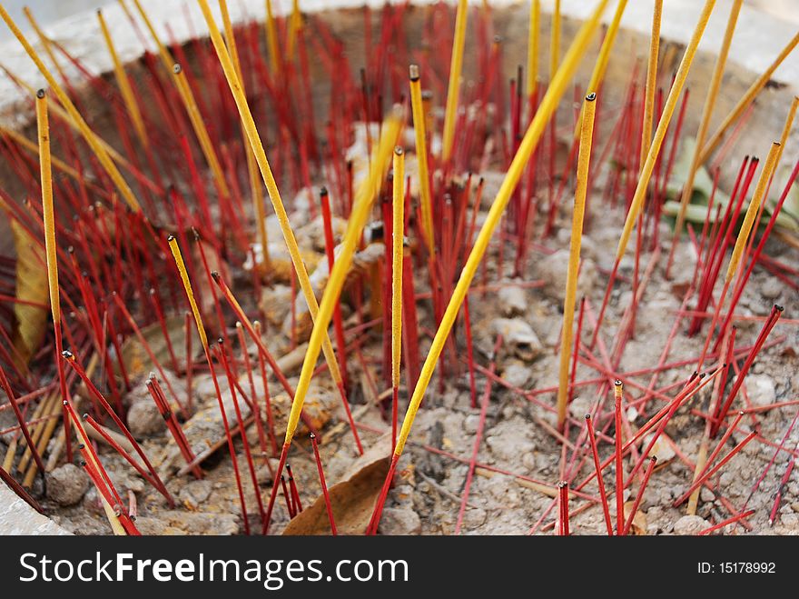 Groups of incense sticks at a temple