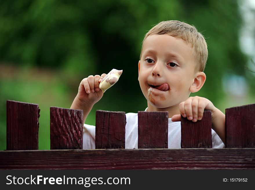 Young Boy Eating Ice Cream