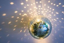 A Mirror Disco Ball On The Ceiling That Sparkles Around Beautiful Glare Stock Images