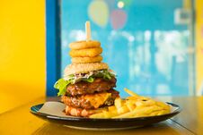 Fresh Tasty Hamburger With Vegetable And French Fries Royalty Free Stock Images