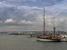 Yacht In Harbour And Sea View Stock Photography Yacht In Harbour And Sea View Stock Photography