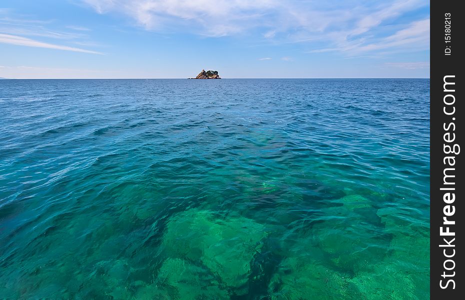 Lonely remote island in the ocean, montenegro