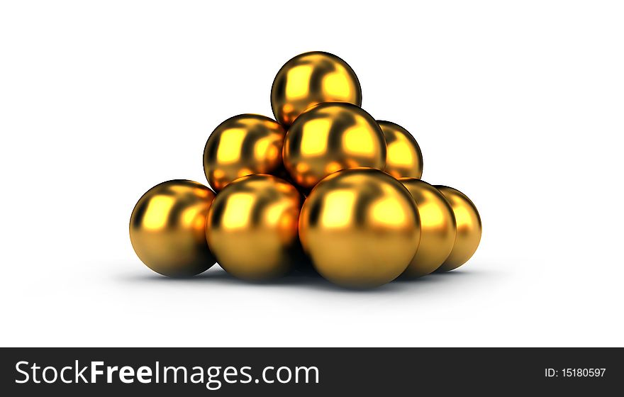 10 Golden balls made a pyramid. 10 Golden balls made a pyramid