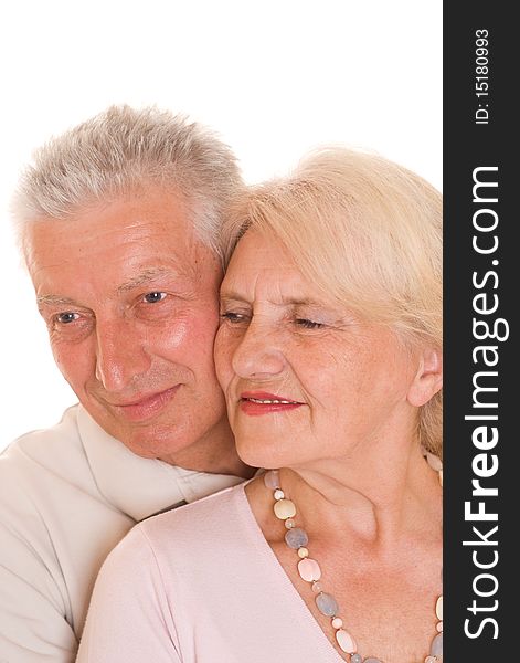 Elderly couple together on a white background