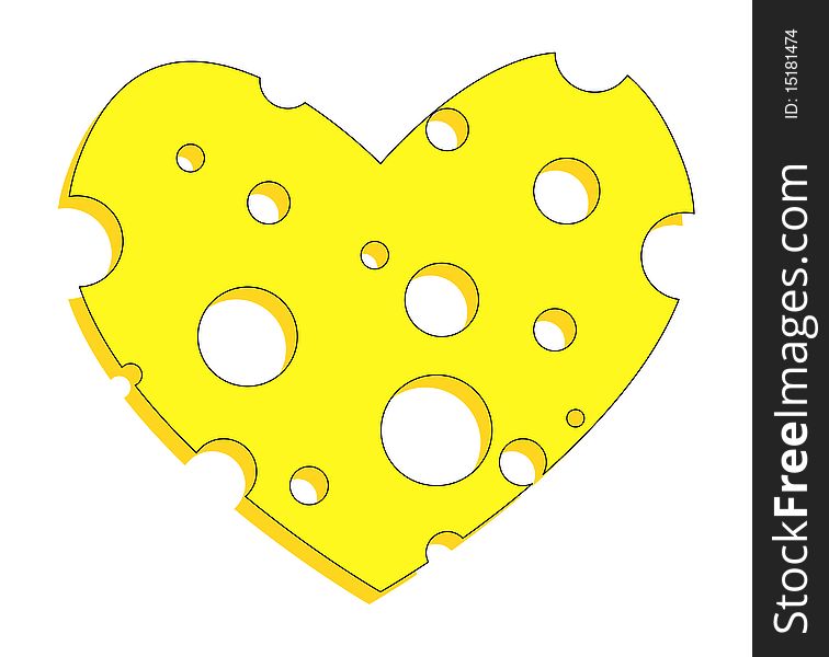 Illustration of yellow cheese heart isolated on white background