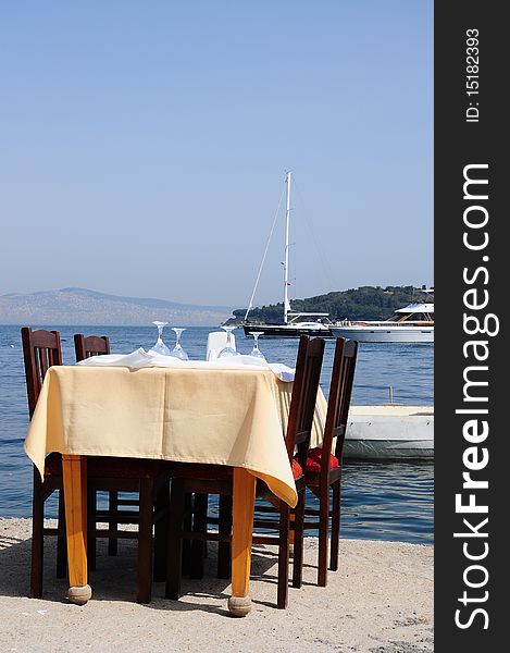 A dining table by sea