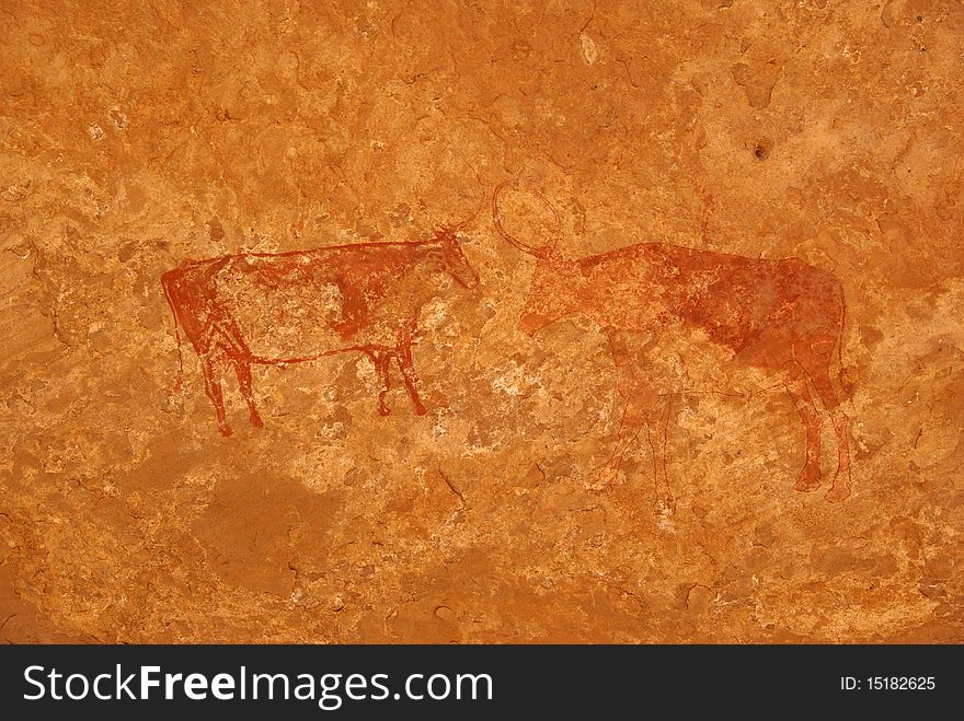 Rock painting in the desert of Libya, in Africa. Rock painting in the desert of Libya, in Africa