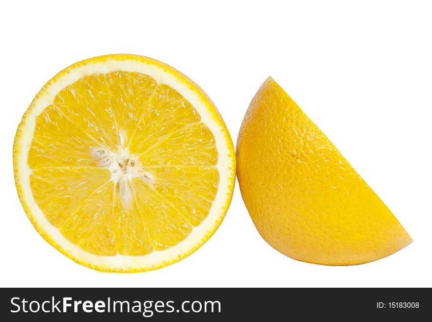 Cutting oranges isolated on white background
