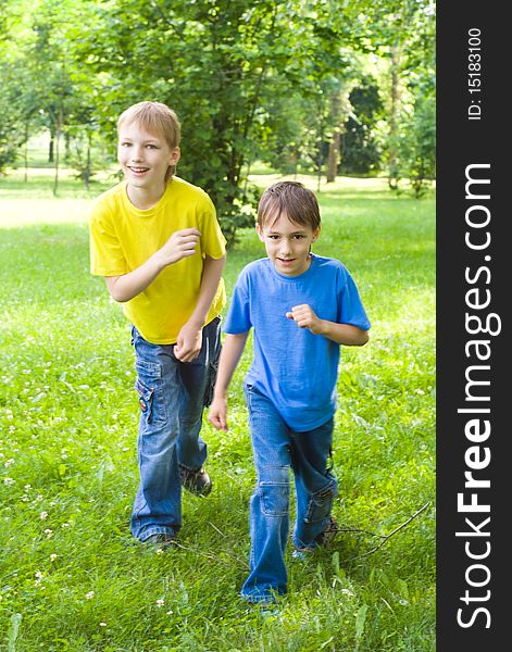 Happy children  in the summer outdoors