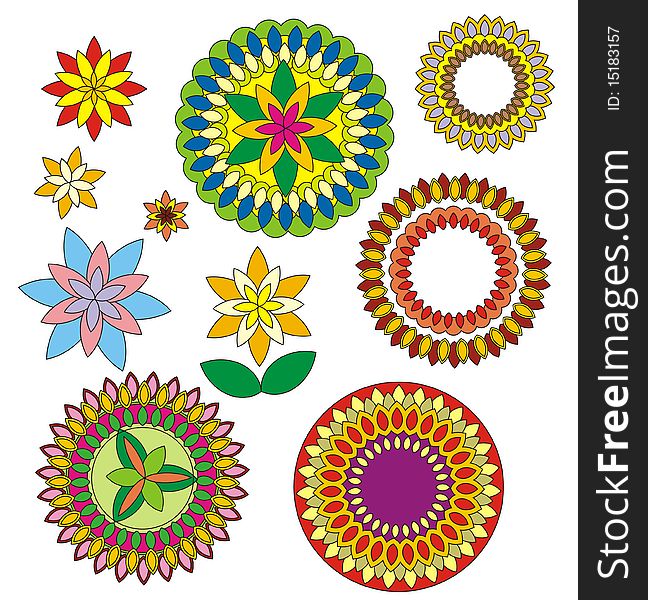 Decorative geometric flowers, elements for you design. Vector (EPS 8). Decorative geometric flowers, elements for you design. Vector (EPS 8).