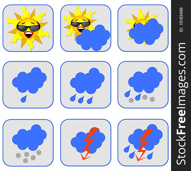 Illustration of a set of weather symbols