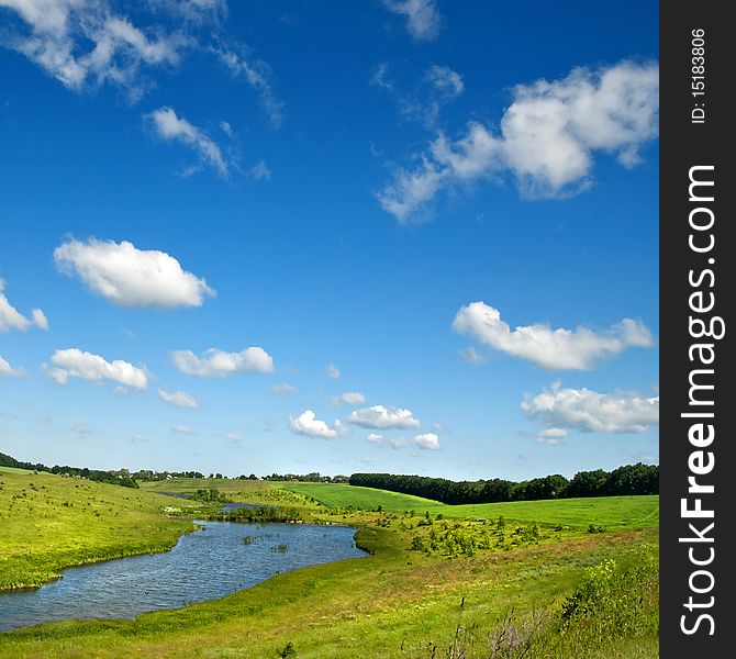 Beautiful green summer landscape with a river