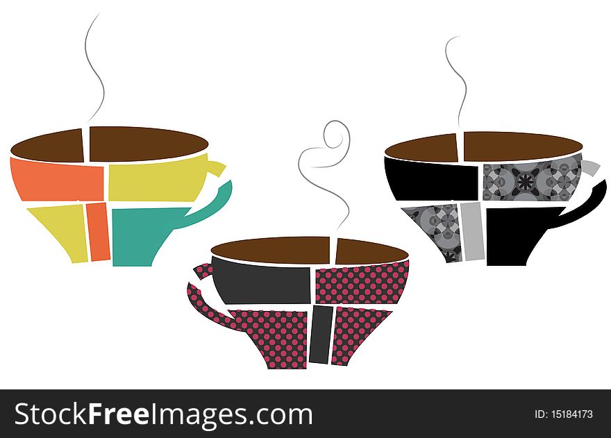Coffee cups in 3 different styles. Coffee cups in 3 different styles