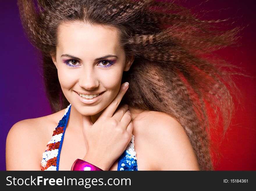 American woman in colored background